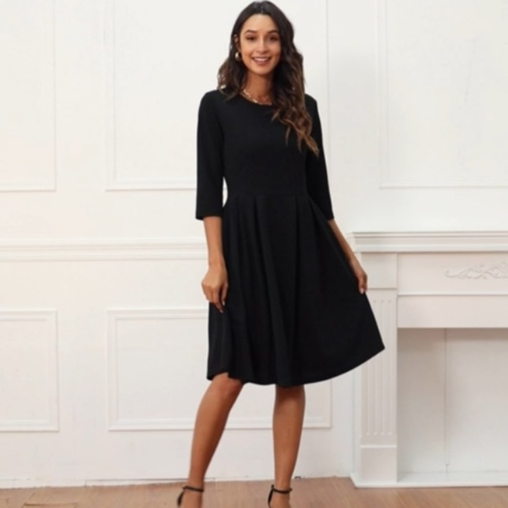 oxiuly Women's Vintage Patchwork Pockets Puffy Swing Casual Party Dress OX165